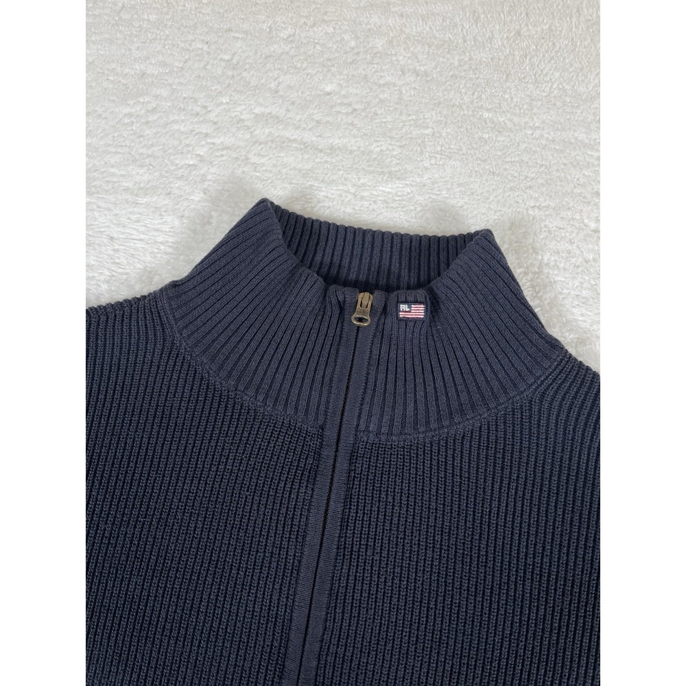 Polo Jeans Company Ralph Lauren Blue Ribbed Heavy Cotton Quarter Zip Sweater XXL - Picture 3 of 7